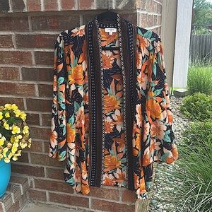 UMGEE Ladies L Floral Long Dolman Sleeve Open Cardigan